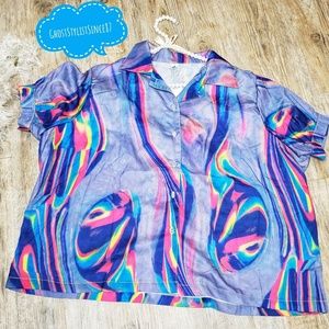 NWOT Short Sleeve Holographic Colorful Blouse